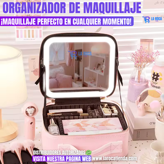 ORGANIZADOR DE MAQUILLAJE CON LUZ Y ESPEJO|¡MAQUILLAJE PERFECTO EN CUALQUIER MOMENTO!