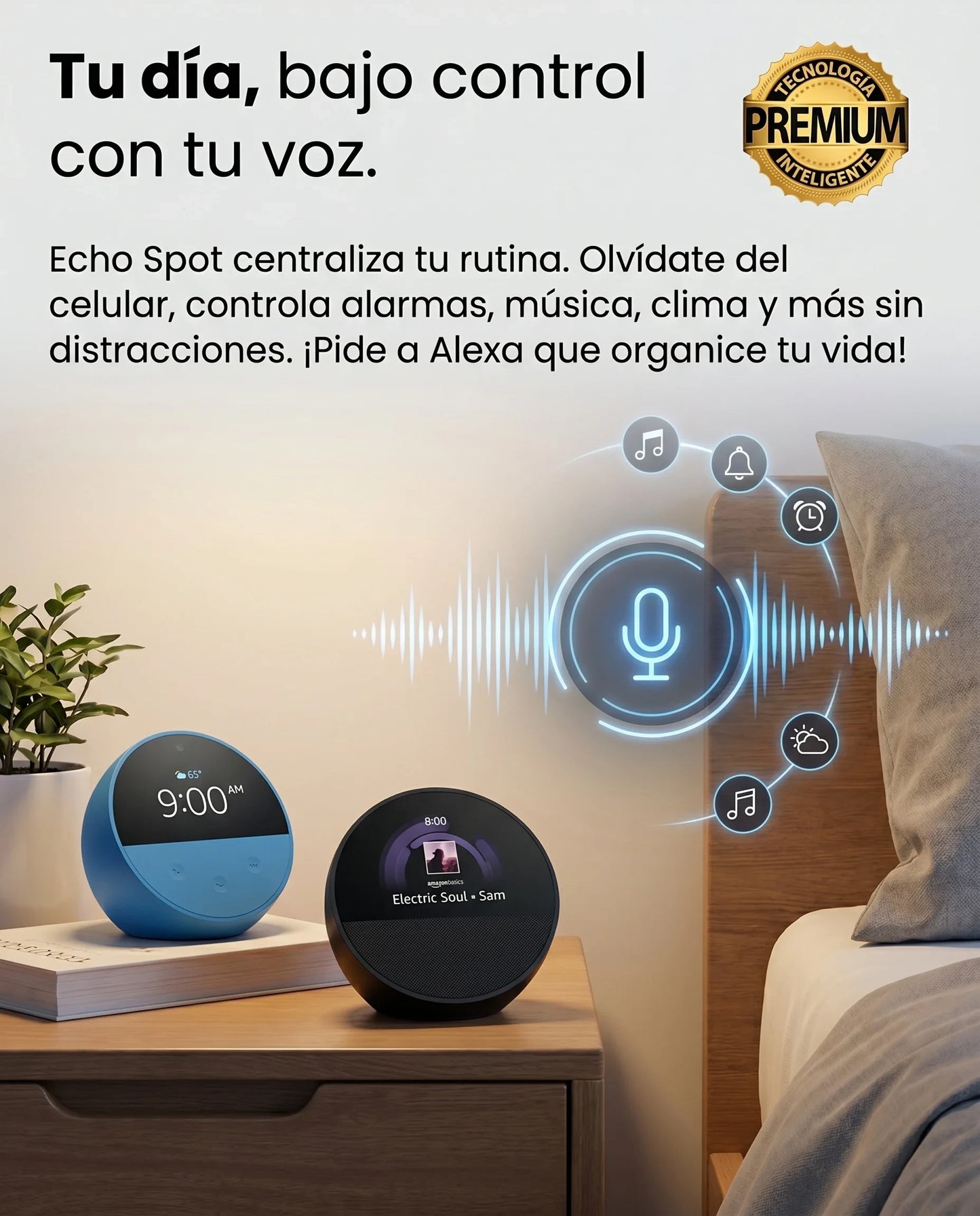 Amazon Echo Spot — Bocina Inteligente con Alexa, Pantalla y Despertador