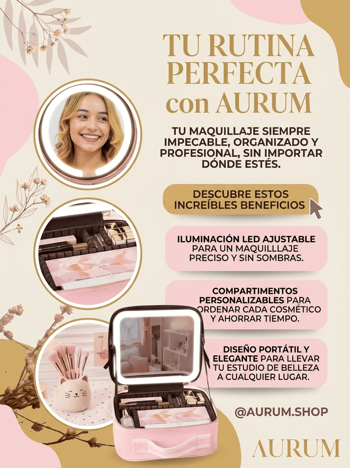 ORGANIZADOR DE MAQUILLAJE CON LUZ Y ESPEJO