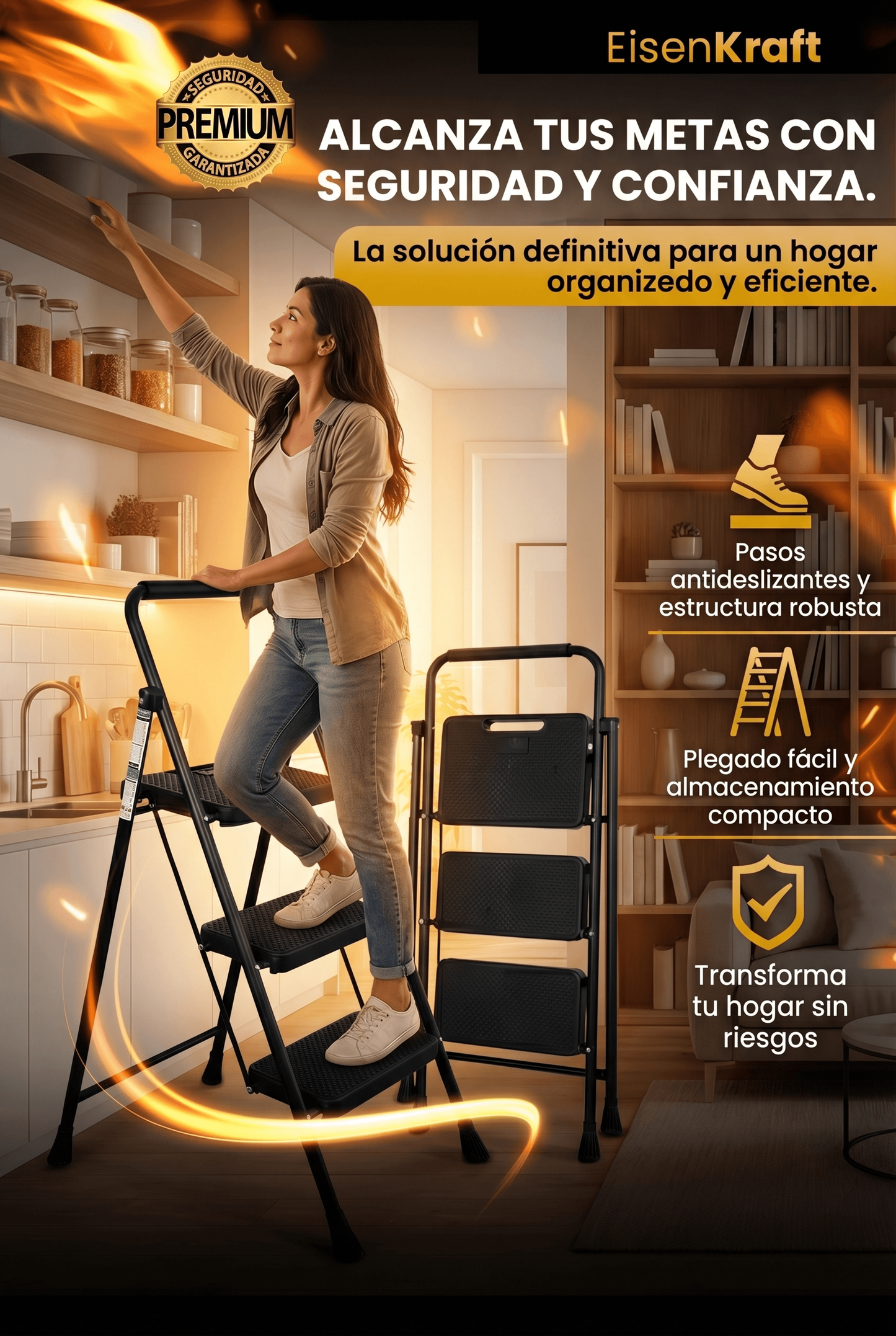 ESCALERA PLEGABLE MULTIFUNCIONAL DE 3 ESCALONES