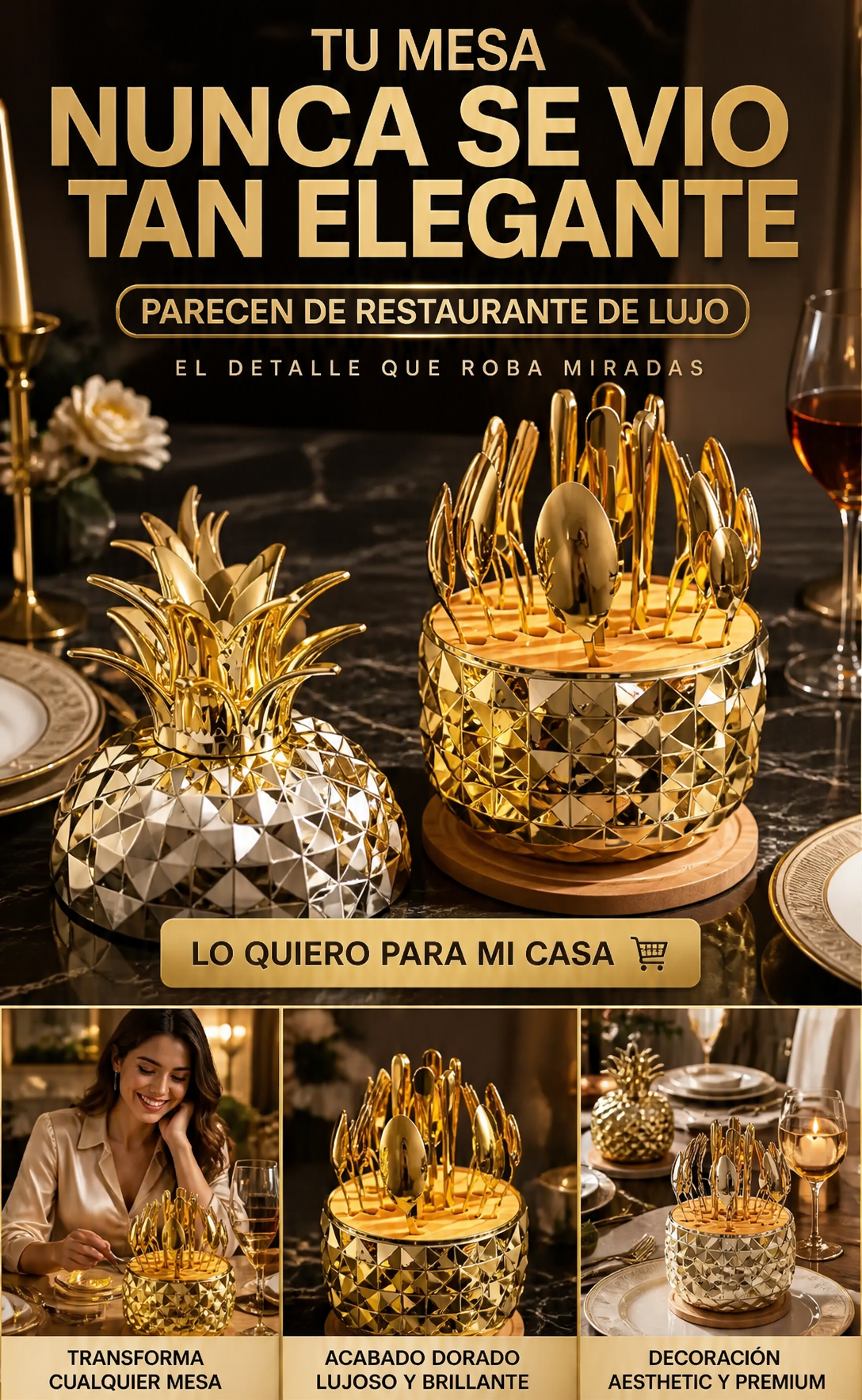 JUEGO DE CUBIERTOS DE 24 PIEZAS DE ACERO INOXIDABLE DECORATIVOS DE PIÑA