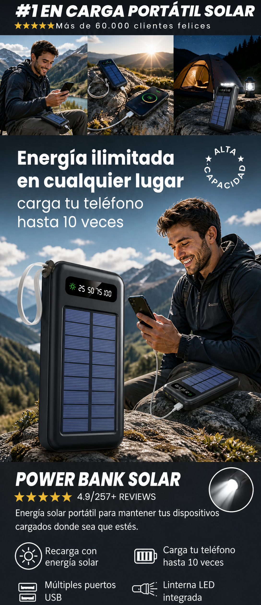 POWER BANK SOLAR CARGA TU TELEFONO 10 VECES
