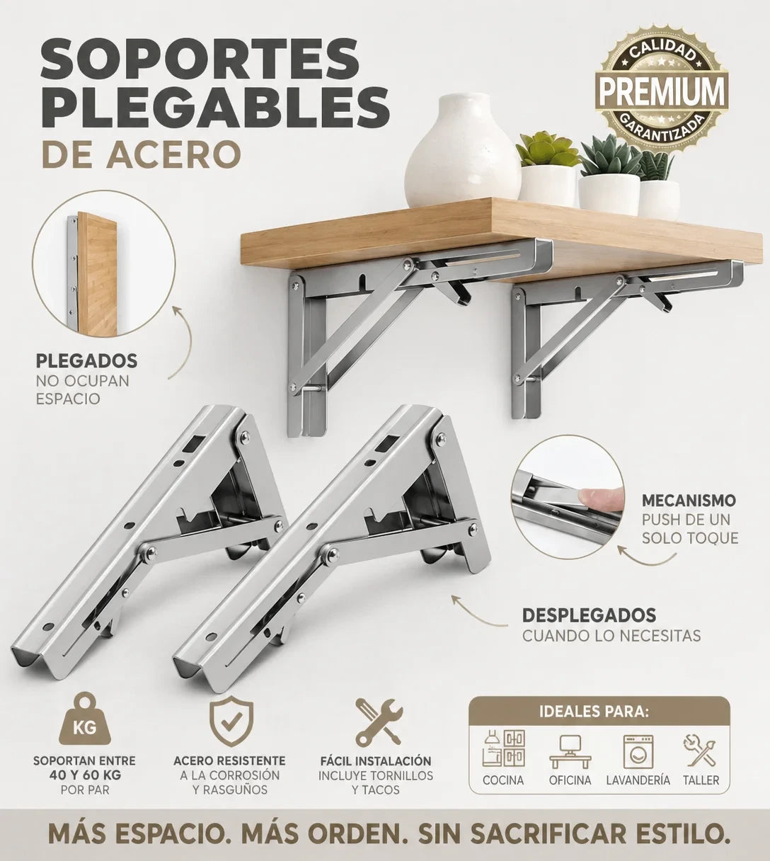 Soportes Plegables para Estante de Pared (Pack x2)